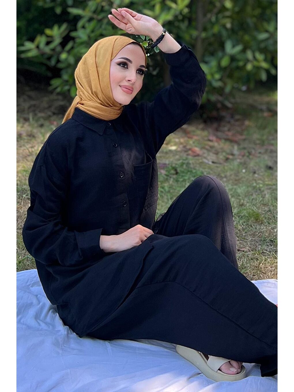 Siyah Gömlek Pantolon Tesettür İkili Takım-2