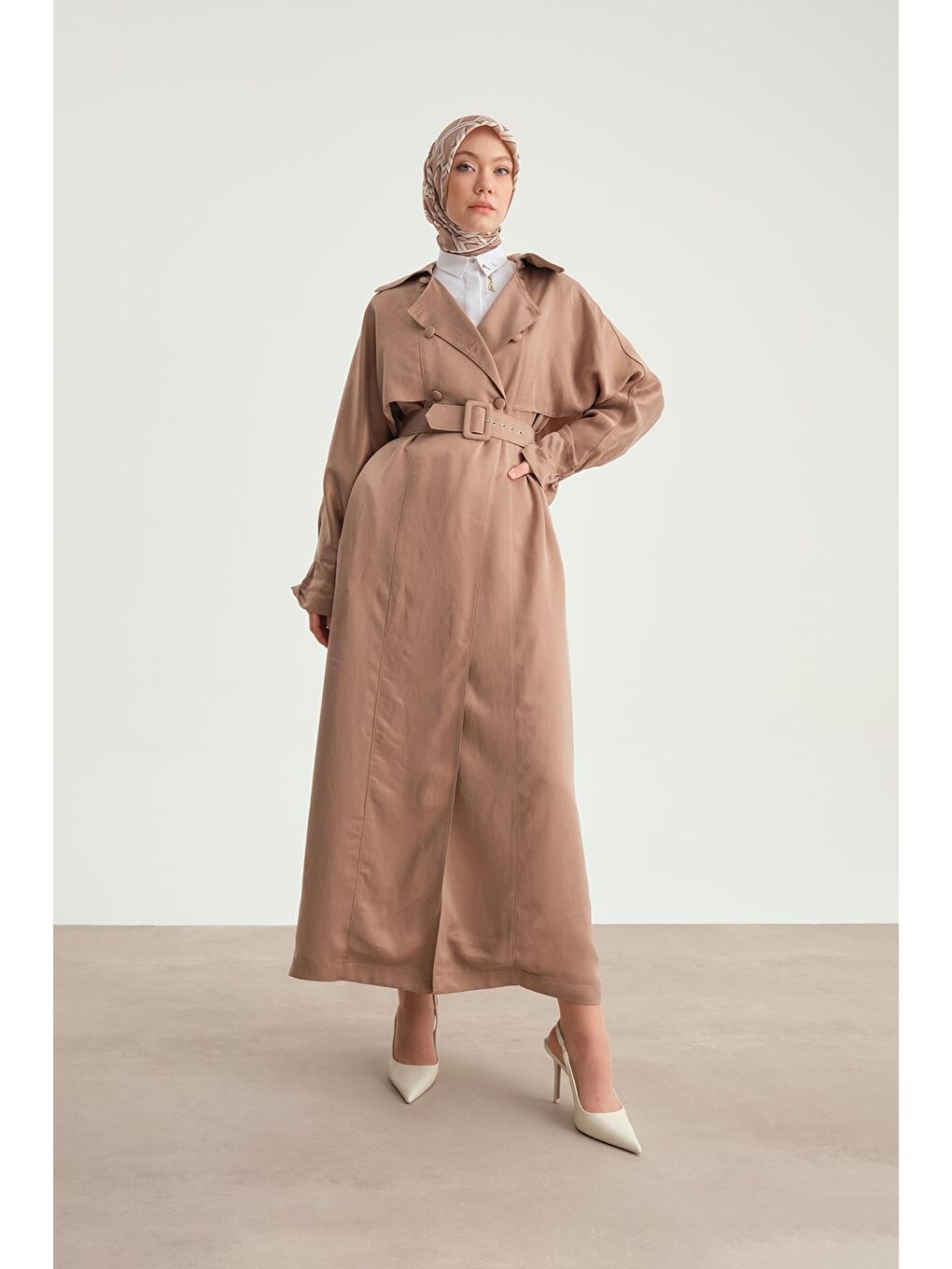 Kahverengi Çift Düğmeli Trençkot 24Y8701 Camel-2