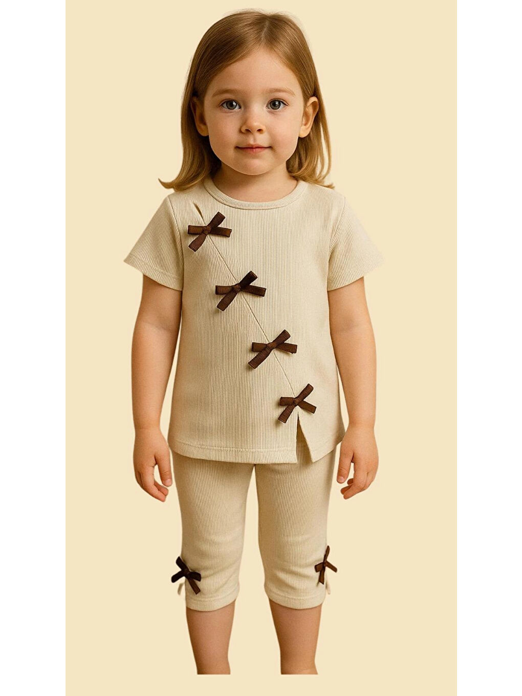 Bej Fiyonklu Kaşkorse Kız Bebek Takım 50363