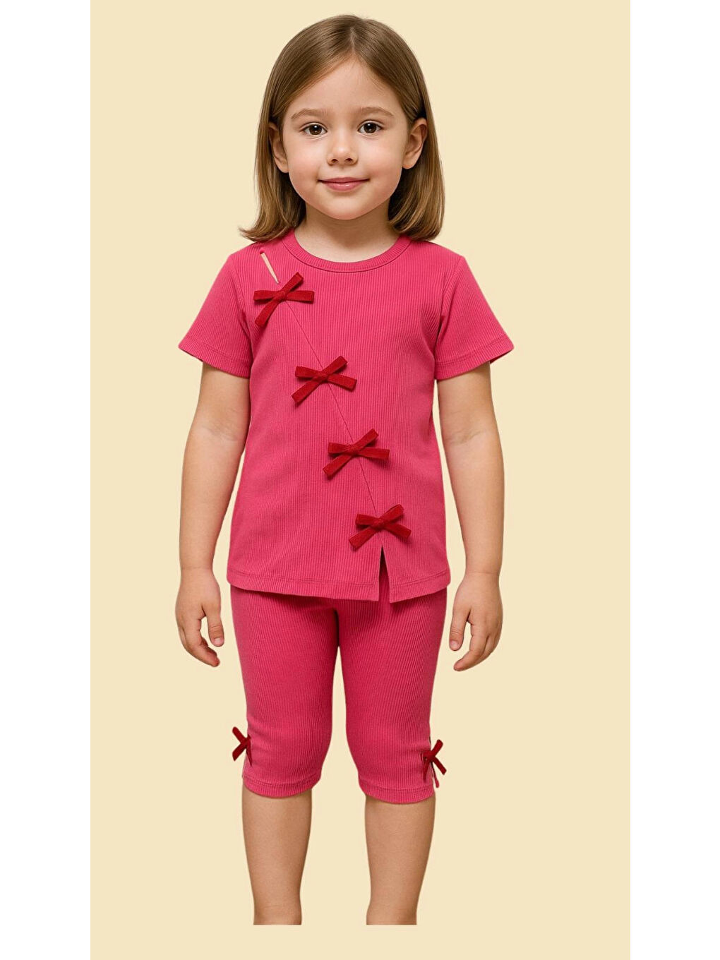 Fuşya Fiyonklu Kaşkorse Kız Bebek Takım 50363