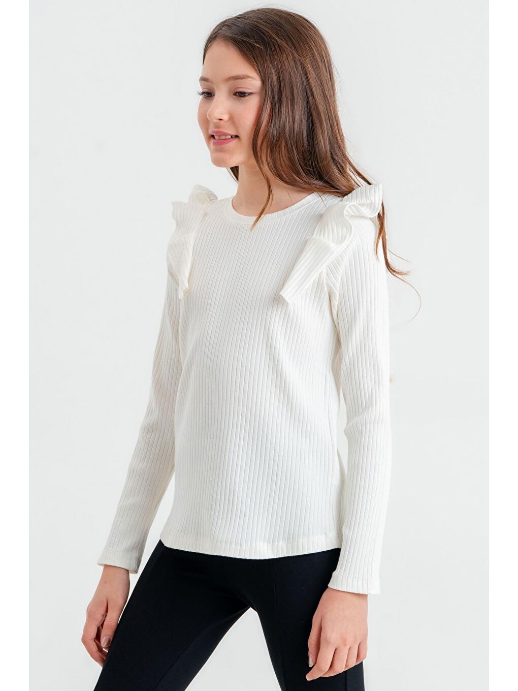 Kız Çocuk Ekru Pileli 4-12 Yaş Body - 23326-6-1