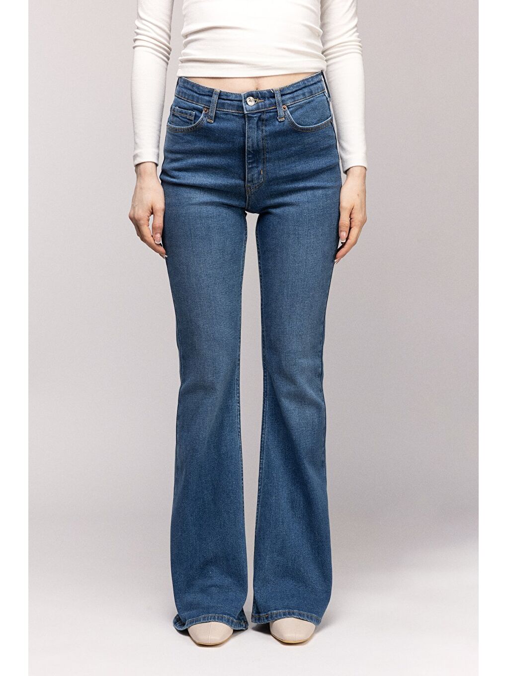 Mavi Kadın Yüksek Bel İspanyol Paça Elastanlı Jean Pantolon - '70s Style' Flare Jean-1