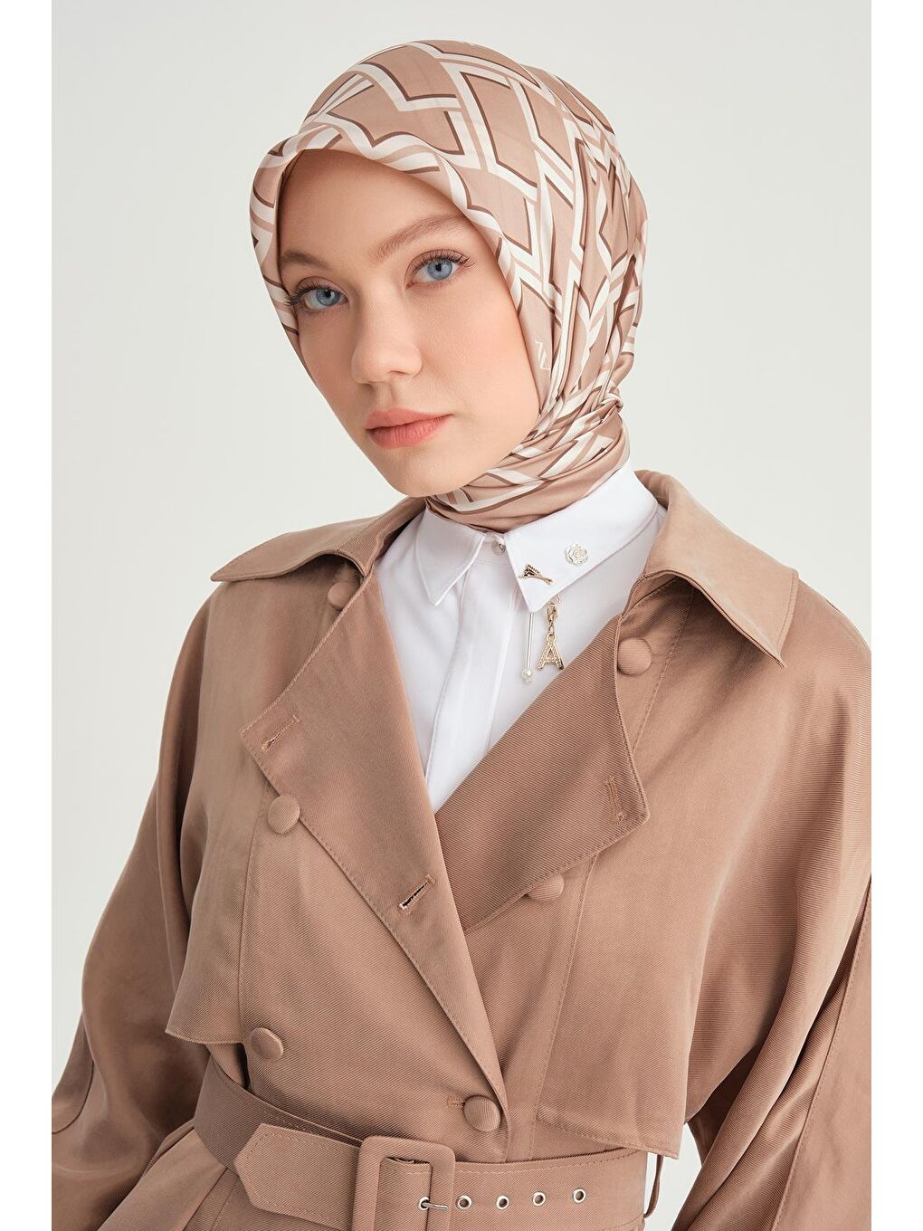 Kahverengi Çift Düğmeli Trençkot 24Y8701 Camel-3