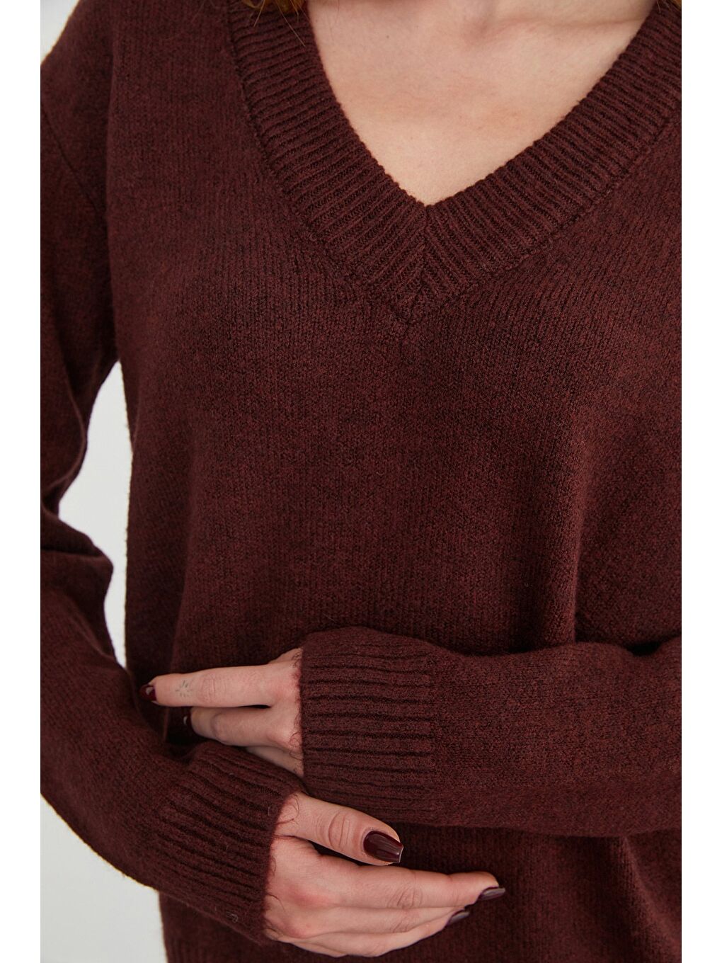 Bordo Basic V Yaka Salaş Kazak-3