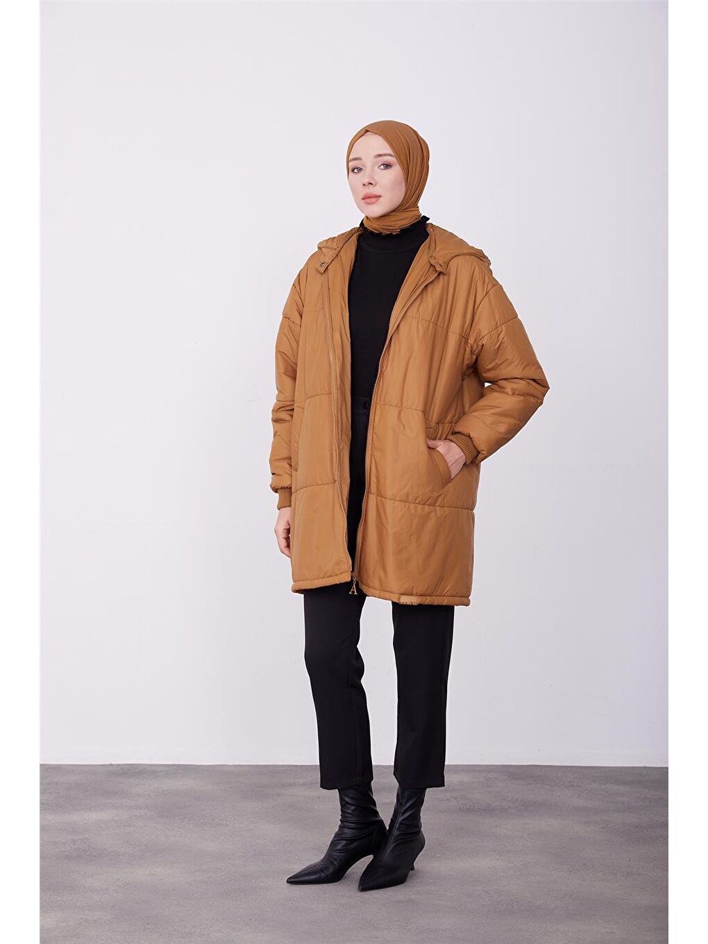 Kahverengi Seyyar Kapüşonlu Oversize Kaban 23K7210 Camel