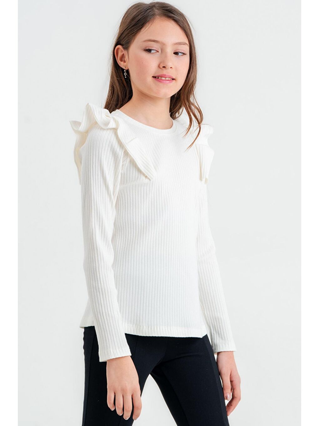 Kız Çocuk Ekru Pileli 4-12 Yaş Body - 23326-6-2