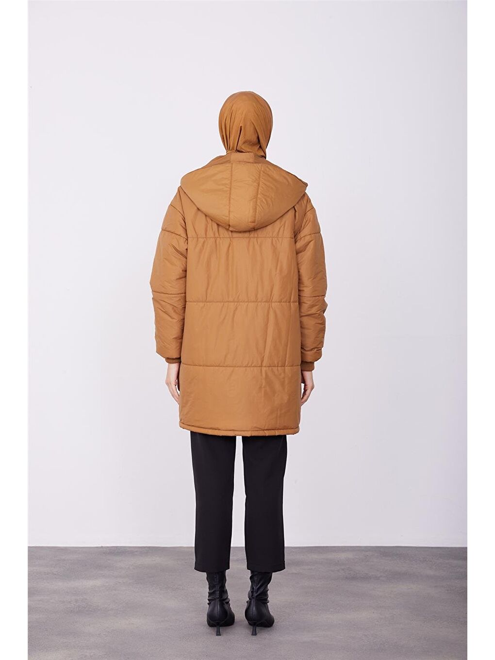 Kahverengi Seyyar Kapüşonlu Oversize Kaban 23K7210 Camel-4