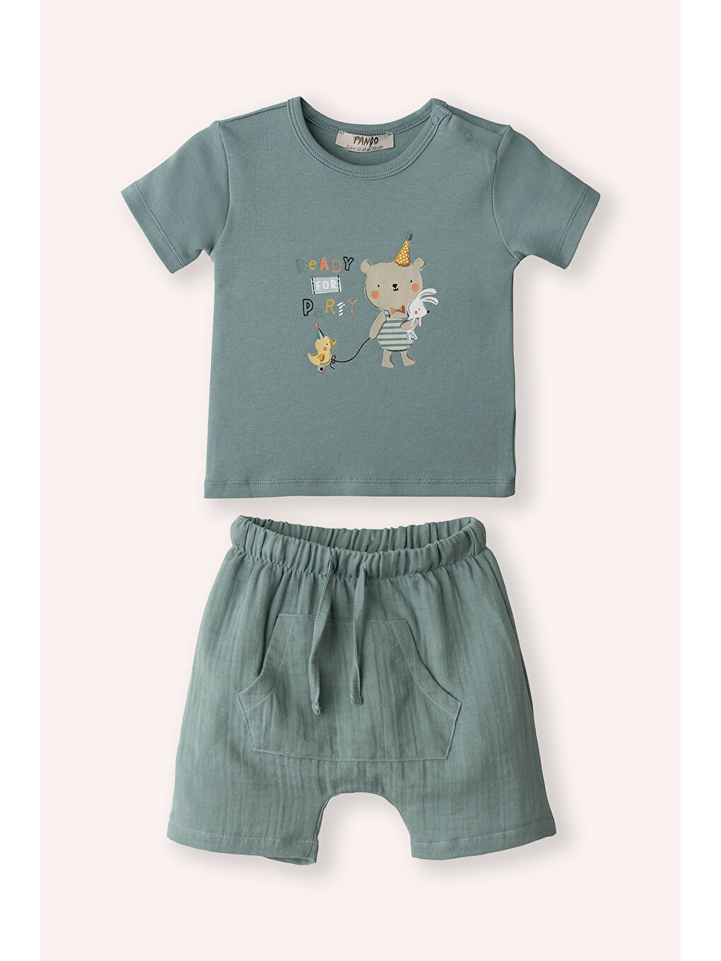 Yeşil Yenidoğan Baskı Detaylı Müslin Şortlu Mint 2'li Takım