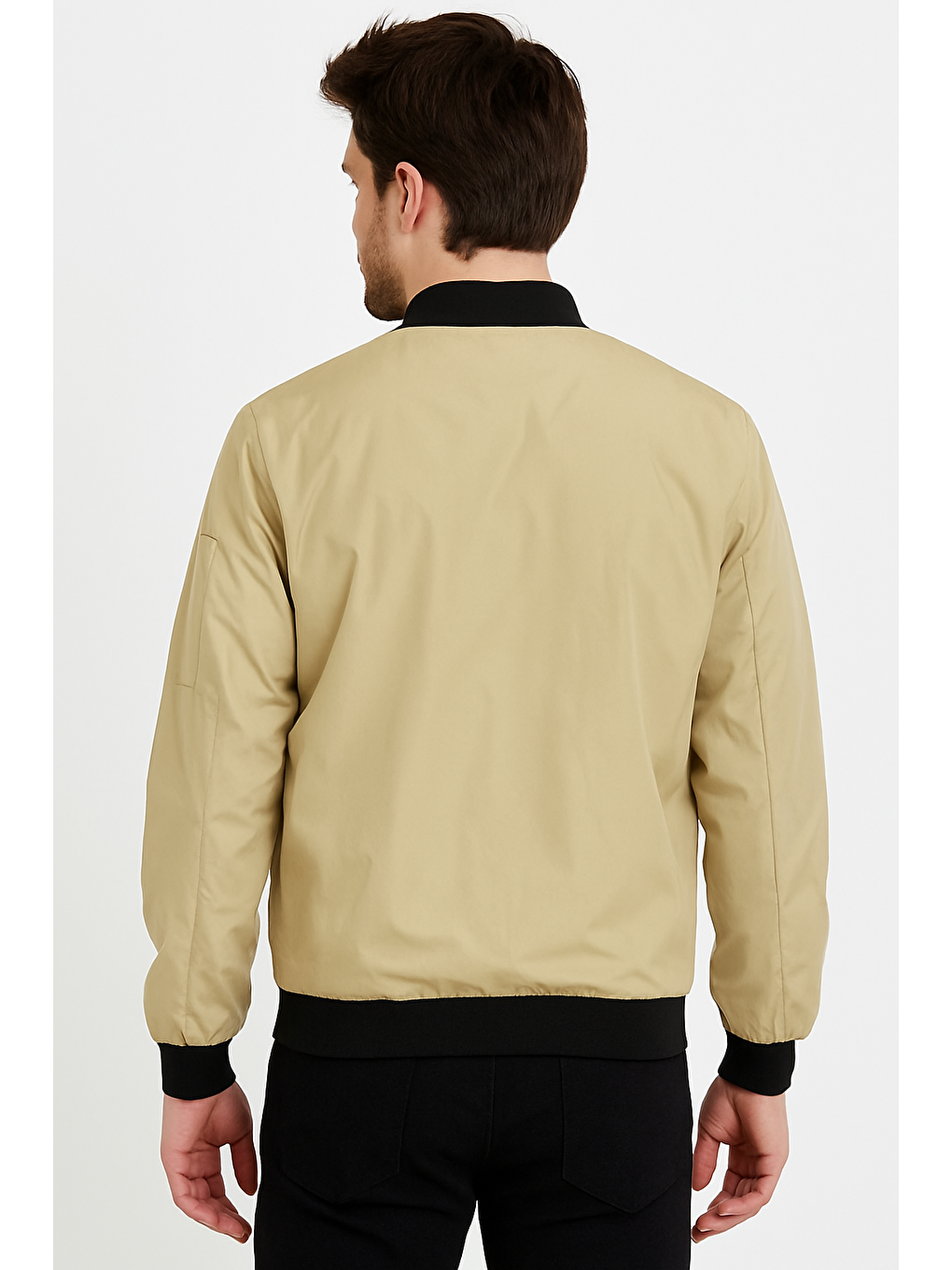 Bej Erkek Fermuarlı Taş Kolej Ceket-3