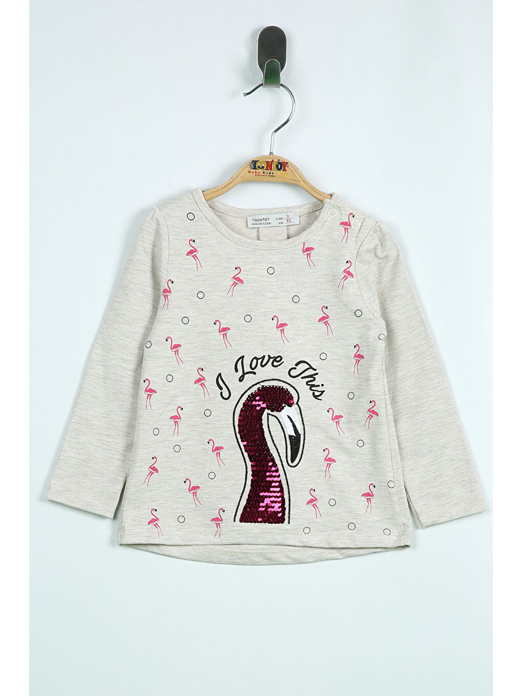 Bej Kız Bebek Flamingo Nakışlı T-Shirt