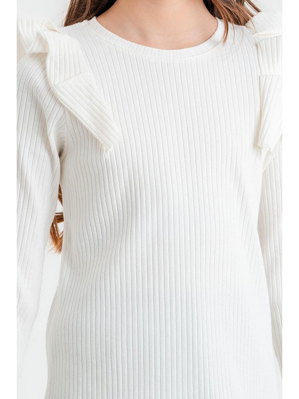 Kız Çocuk Ekru Pileli 4-12 Yaş Body - 23326-6-3