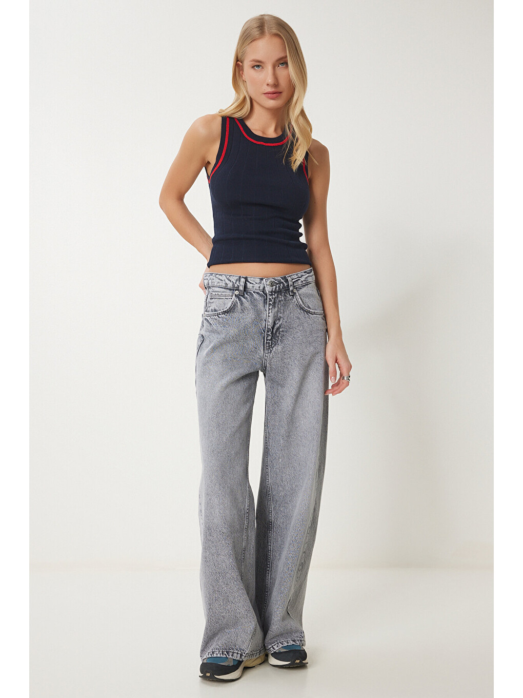 Gri Yıkamalı Geniş Paça Jean GRİ LUS0098-2