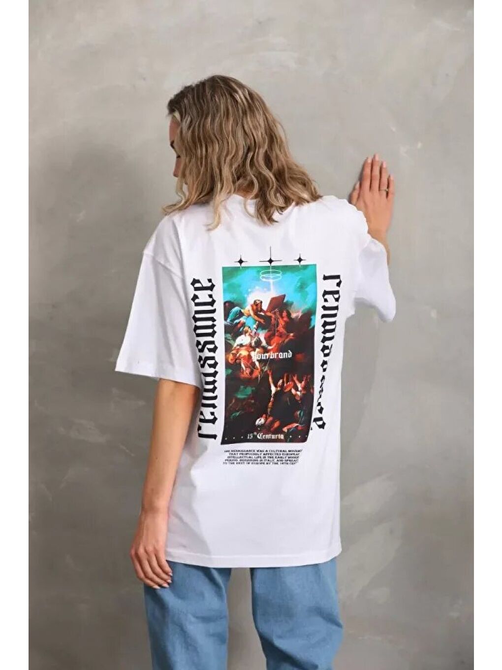 Unisex Baskılı Oversize T-Shirt - Beyaz-1