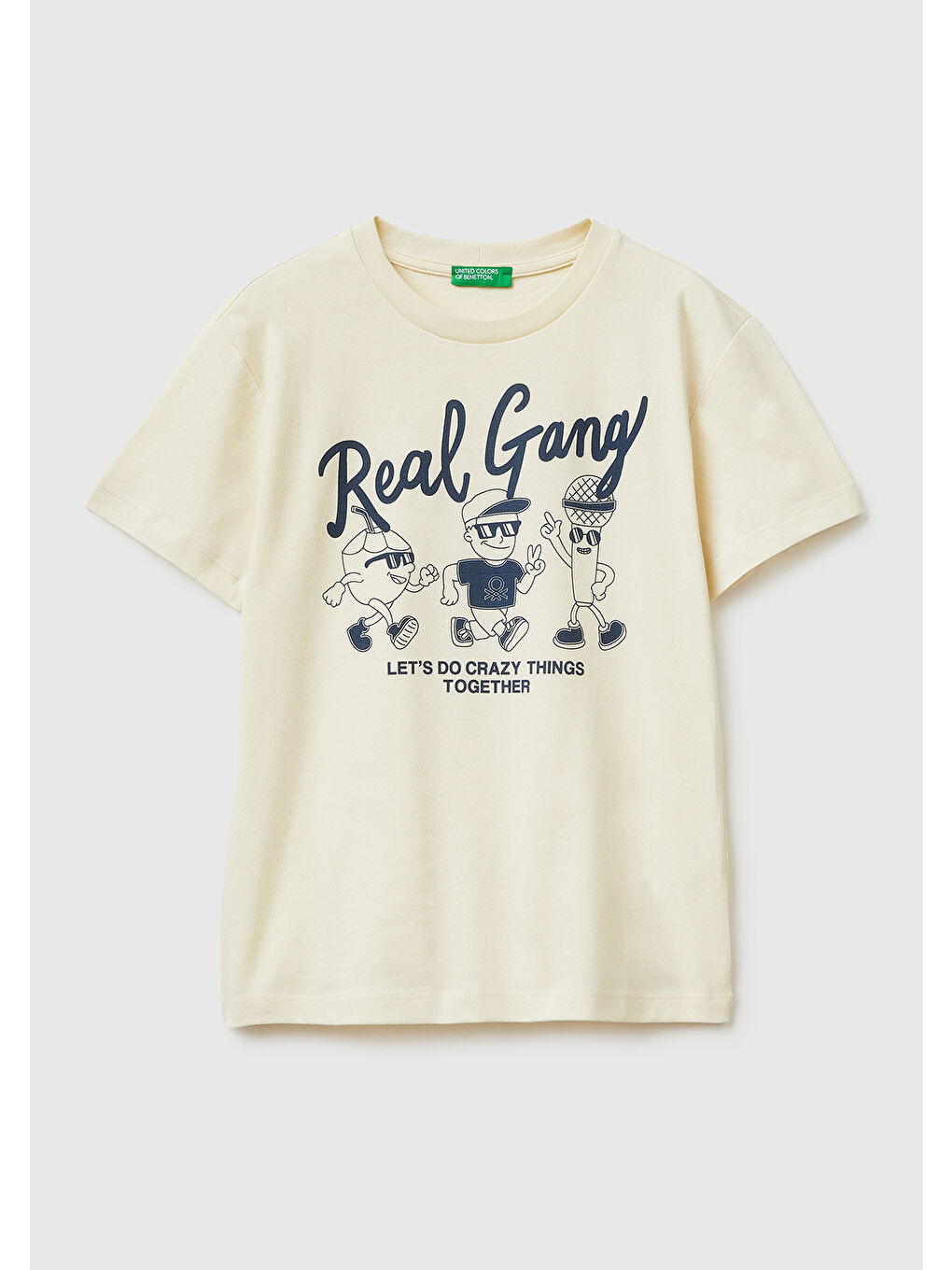 Ekru Erkek Çocuk Krem Tema Baskılı Rahat Kalıp Bisiklet Yaka T-Shirt