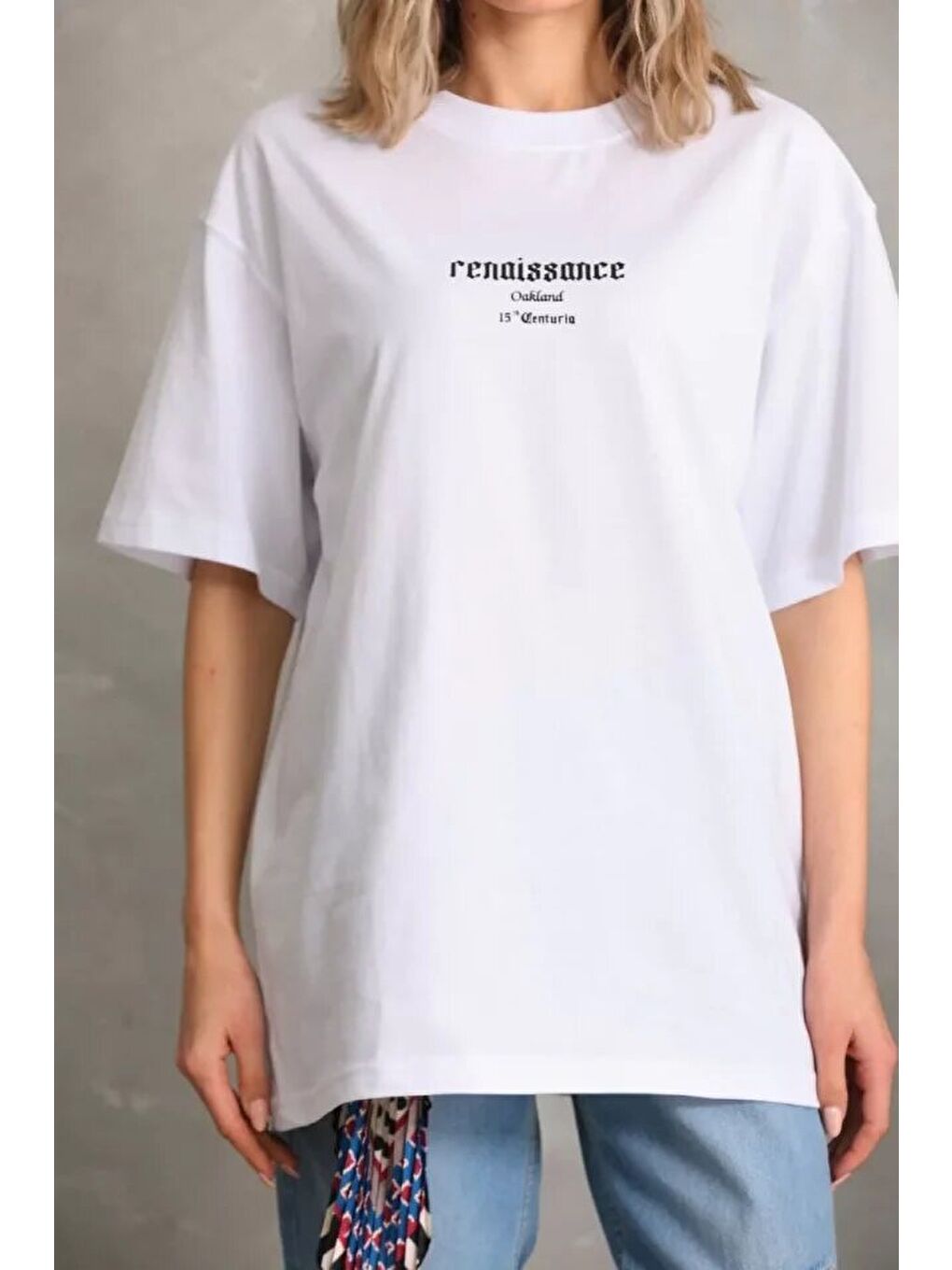 Unisex Baskılı Oversize T-Shirt - Beyaz-2