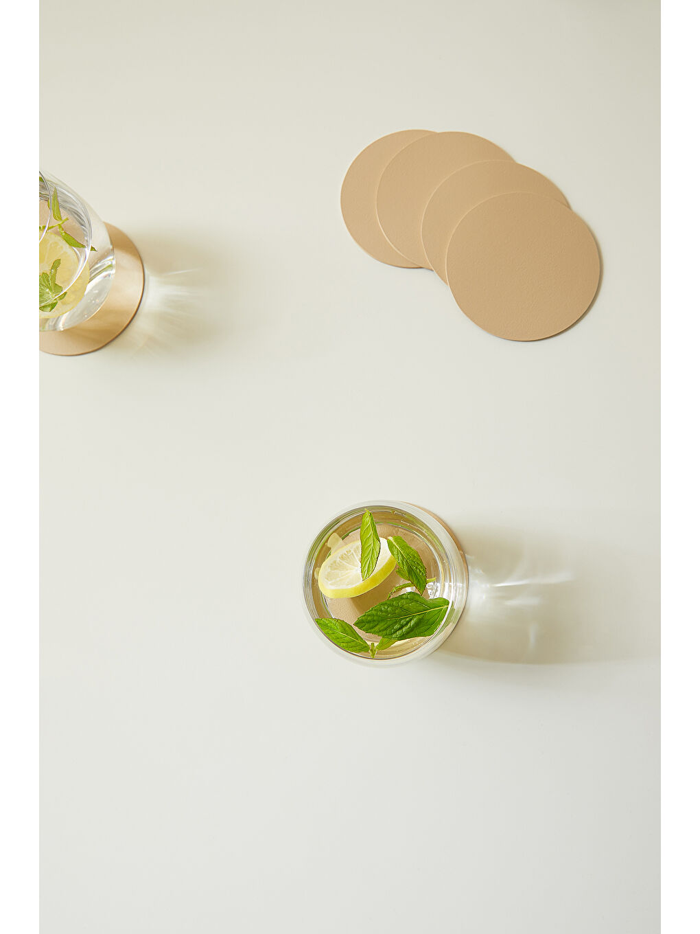 6'lı Bej/Taş Renk Suni Deri Bardak Altlığı Ø 10 cm-2