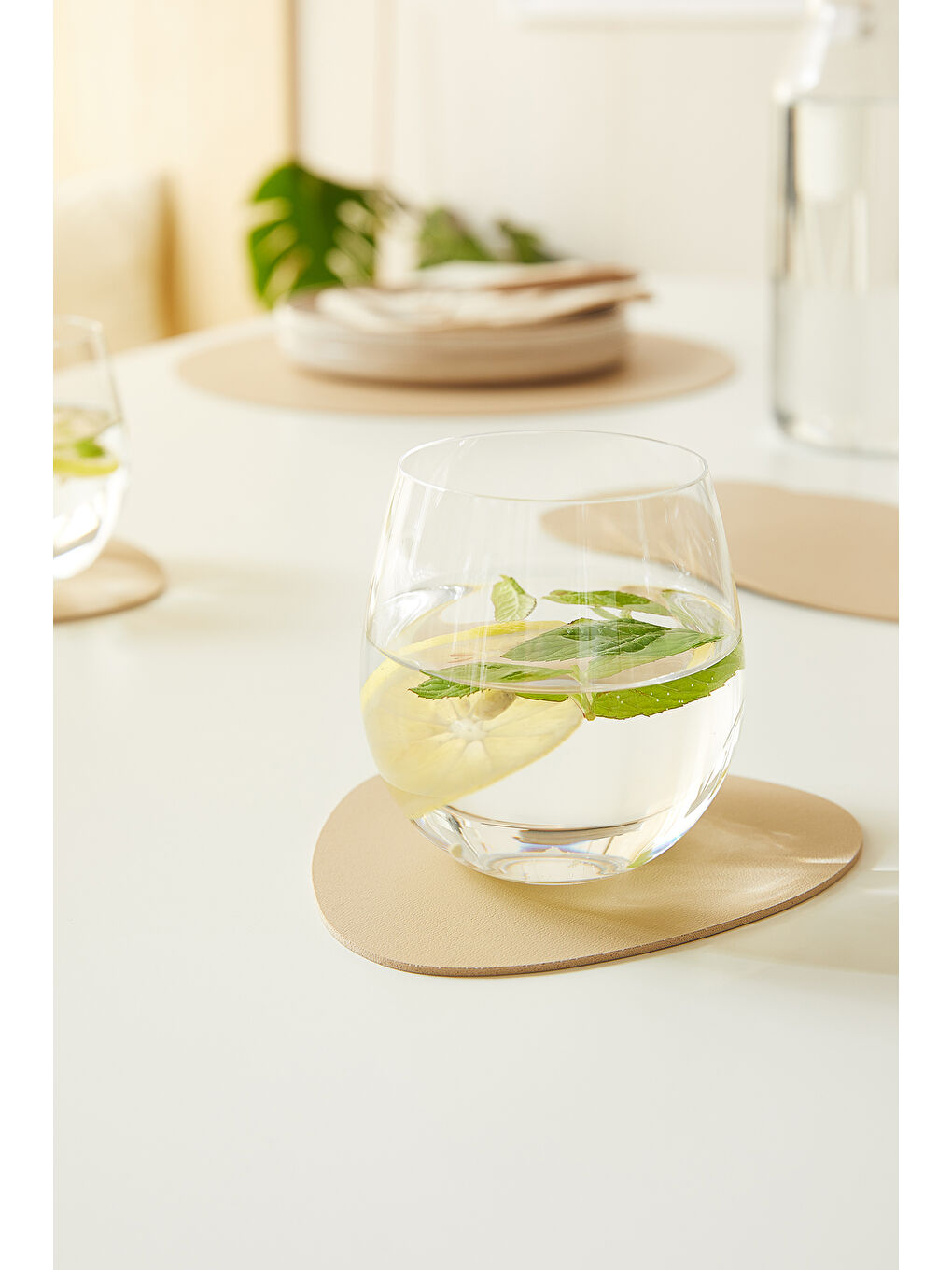 6'lı Bej/Taş Renk Suni Deri Bardak Altlığı 13 x 11.5 cm-1