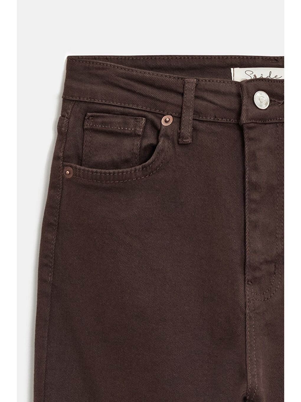 Kahverengi Kadın Yüksek Bel İspanyol Paça Elastanlı Jean Pantolon - '70s Style' Flare Jean-1