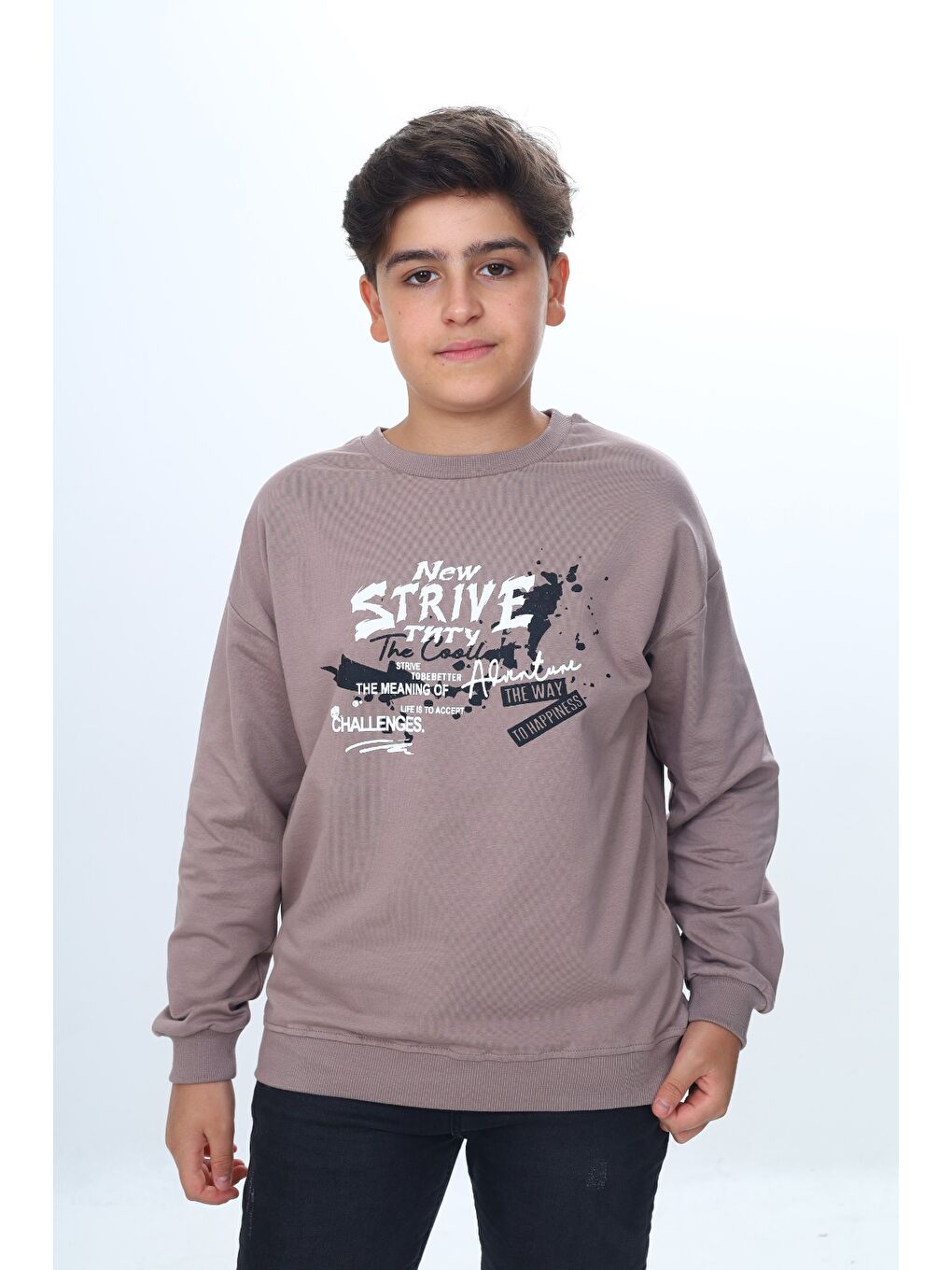 Kahverengi Erkek Çocuk New Strıve Baskılı Sweatshirt
