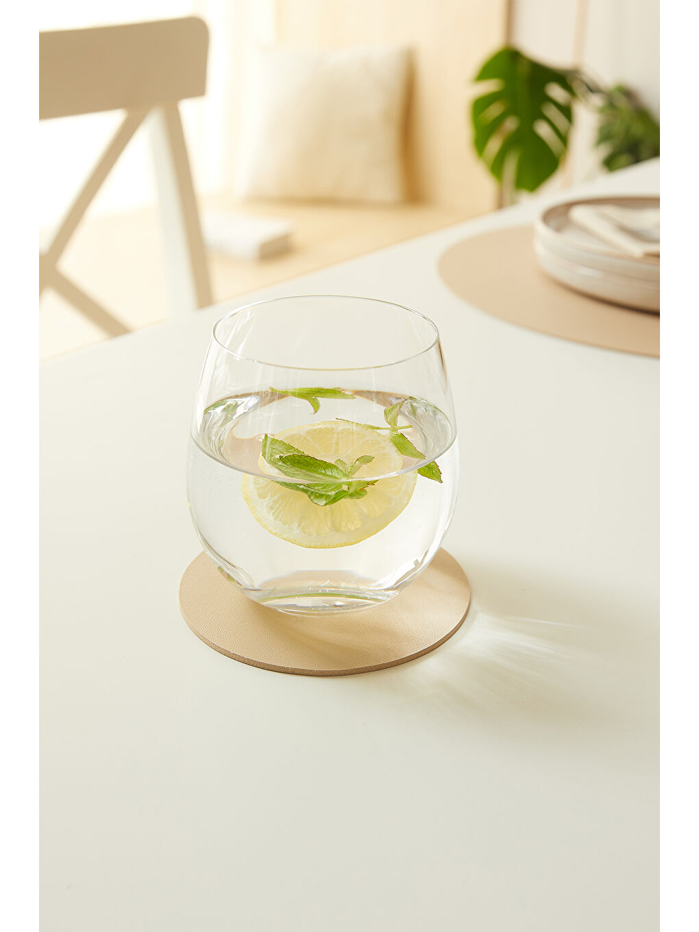 6'lı Bej/Taş Renk Suni Deri Bardak Altlığı Ø 10 cm-3