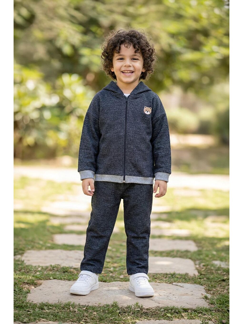 Lacivert Erkek Çocuk Hamster Nakışlı 3 İplik Jean Görünümlü Alt Üst Takım-4