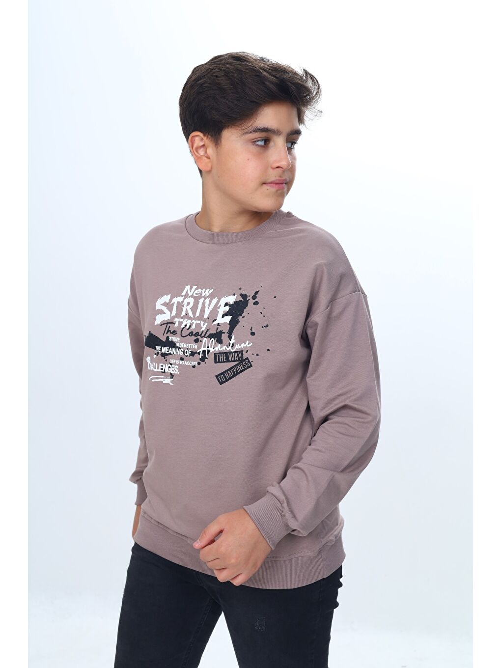 Kahverengi Erkek Çocuk New Strıve Baskılı Sweatshirt-1