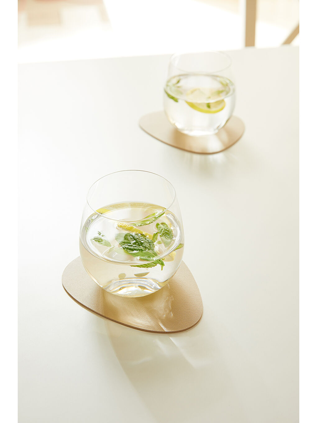 6'lı Bej/Taş Renk Suni Deri Bardak Altlığı 13 x 11.5 cm-2