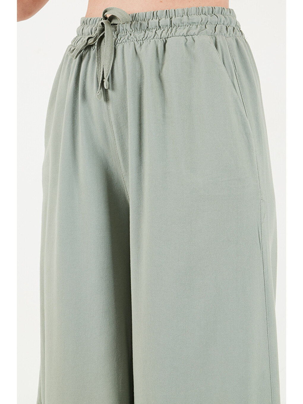 Haki Pamuklu Relaxed Fit Yüksek Bel Geniş Paça Pantolon 668yp5559-6