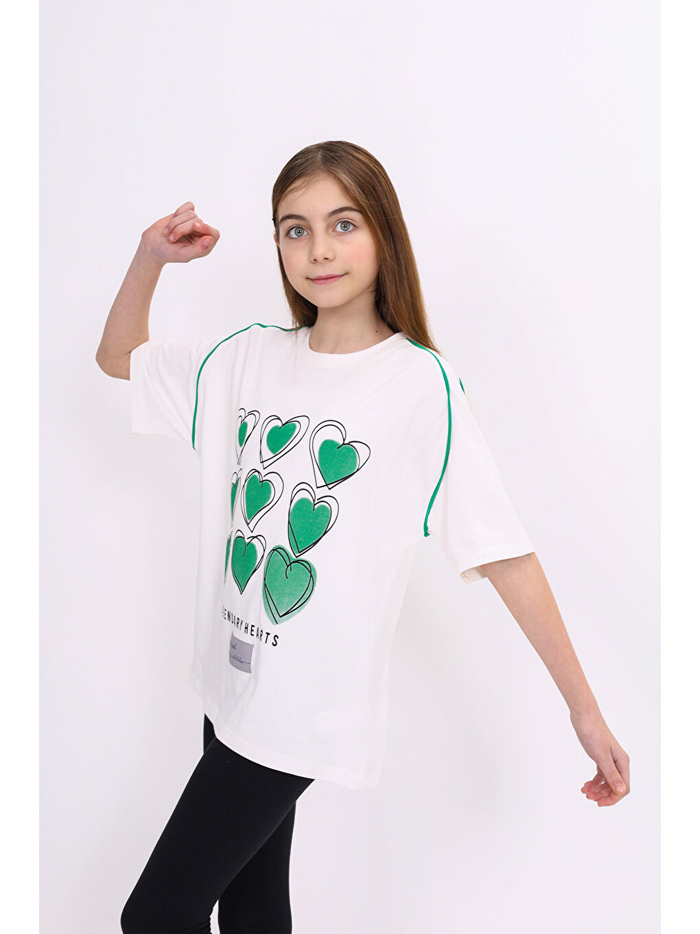 Ekru Kız Çocuk Baskılı Tişört-1