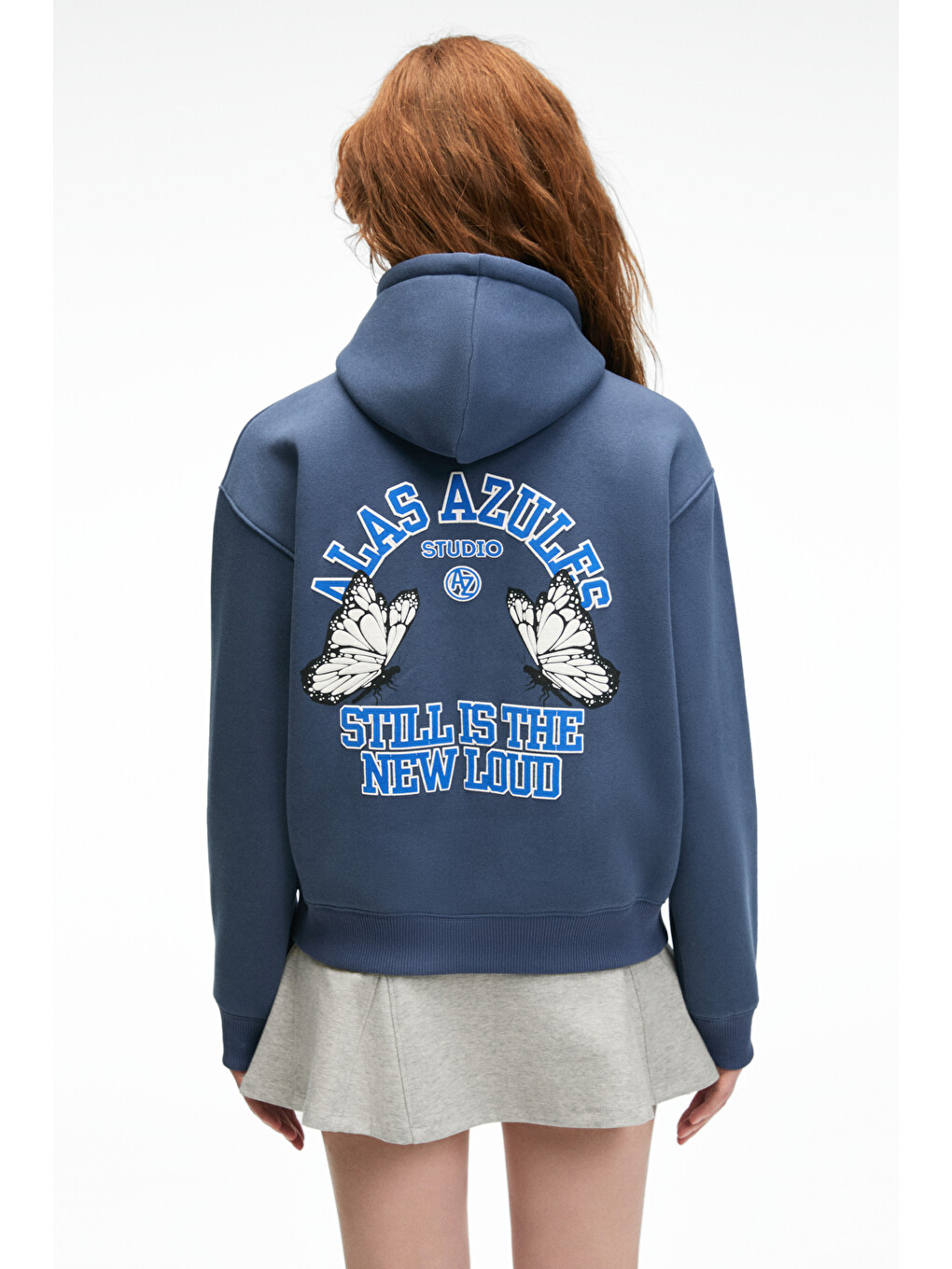 Slopane Kadın Rahat Kesim Kapüşonlu Baskılı Lacivert Sweatshirt-2