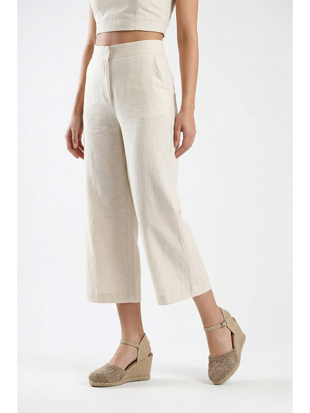 Bej Kadın BEJ-VİZON Hasır Örgü Dolgu Topuklu Sandalet-2