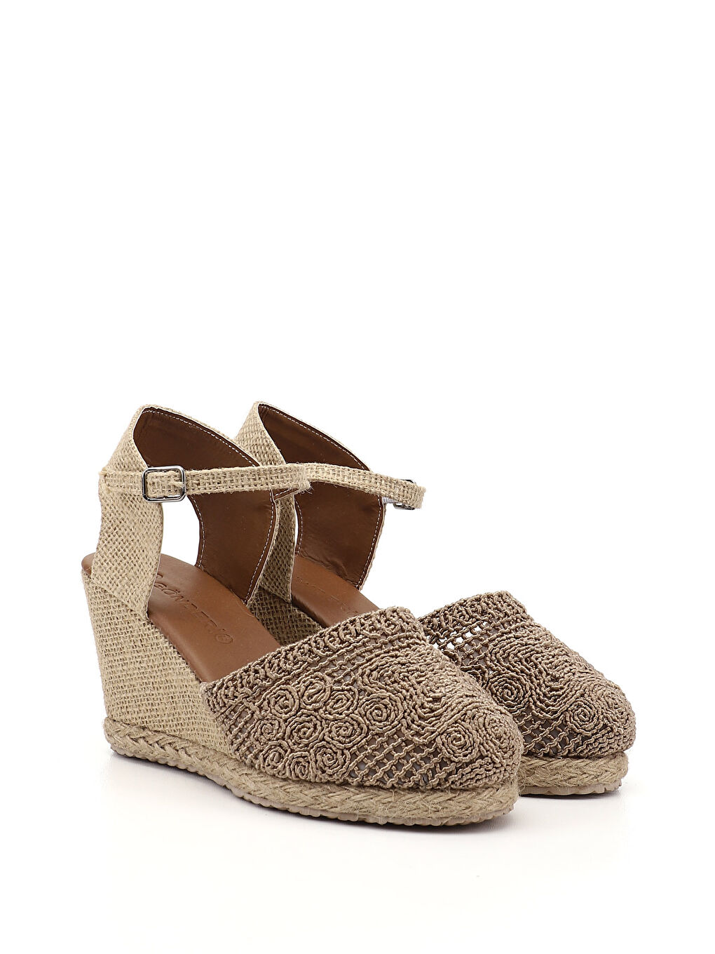 Bej Kadın BEJ-VİZON Hasır Örgü Dolgu Topuklu Sandalet-3