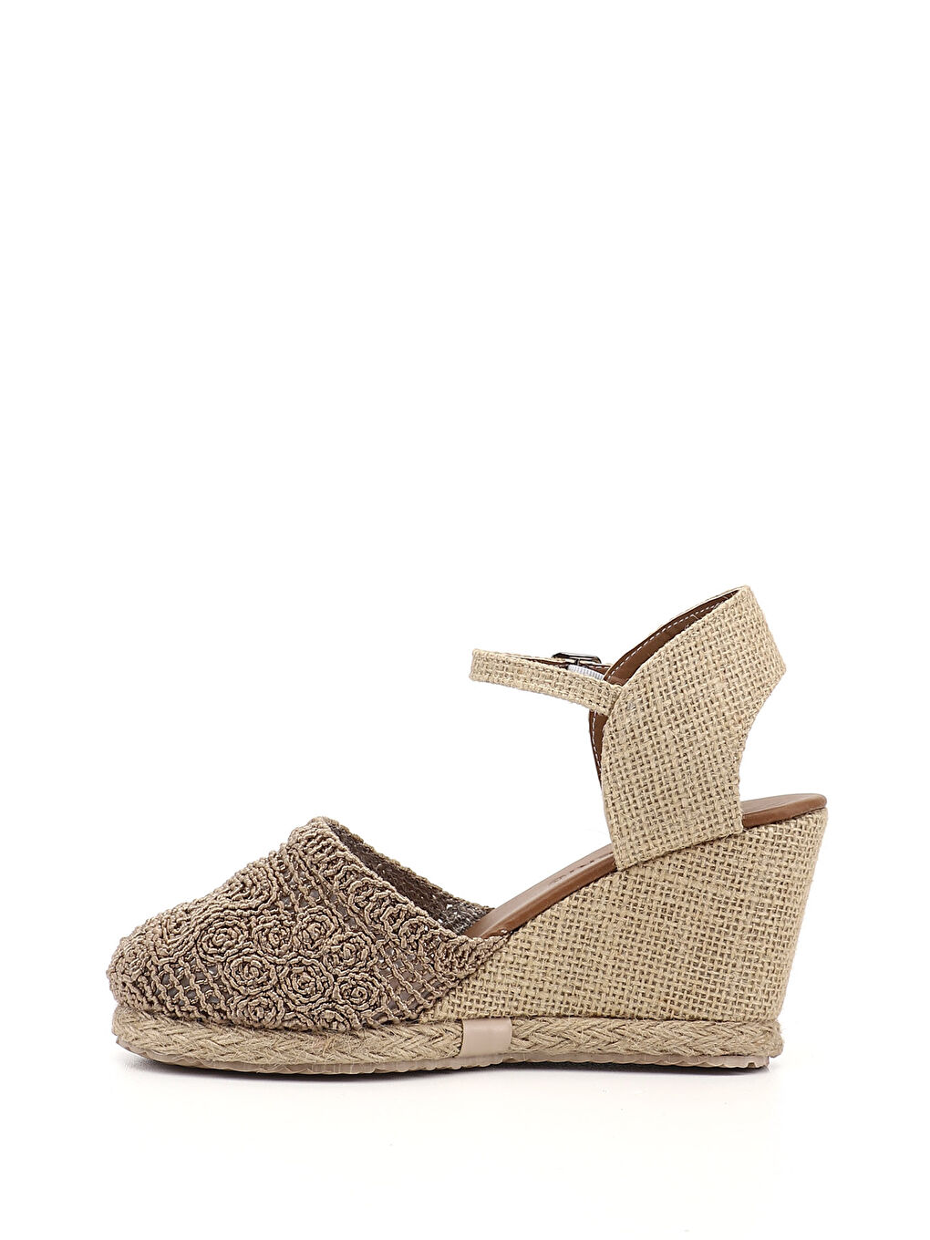 Bej Kadın BEJ-VİZON Hasır Örgü Dolgu Topuklu Sandalet-4