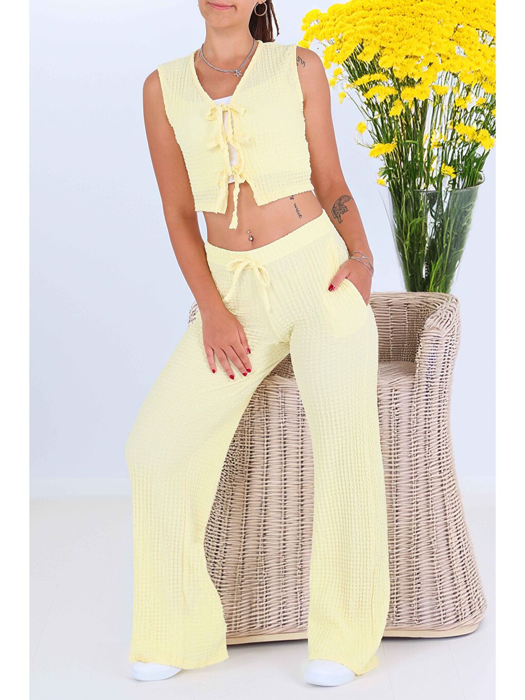 Sarı Önü Bağlamalı Takım Sari - 27537-1