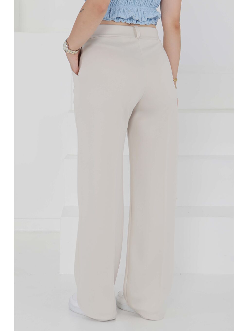 Ekru Cepli Palazzo Pantolon Krem - 27487-4