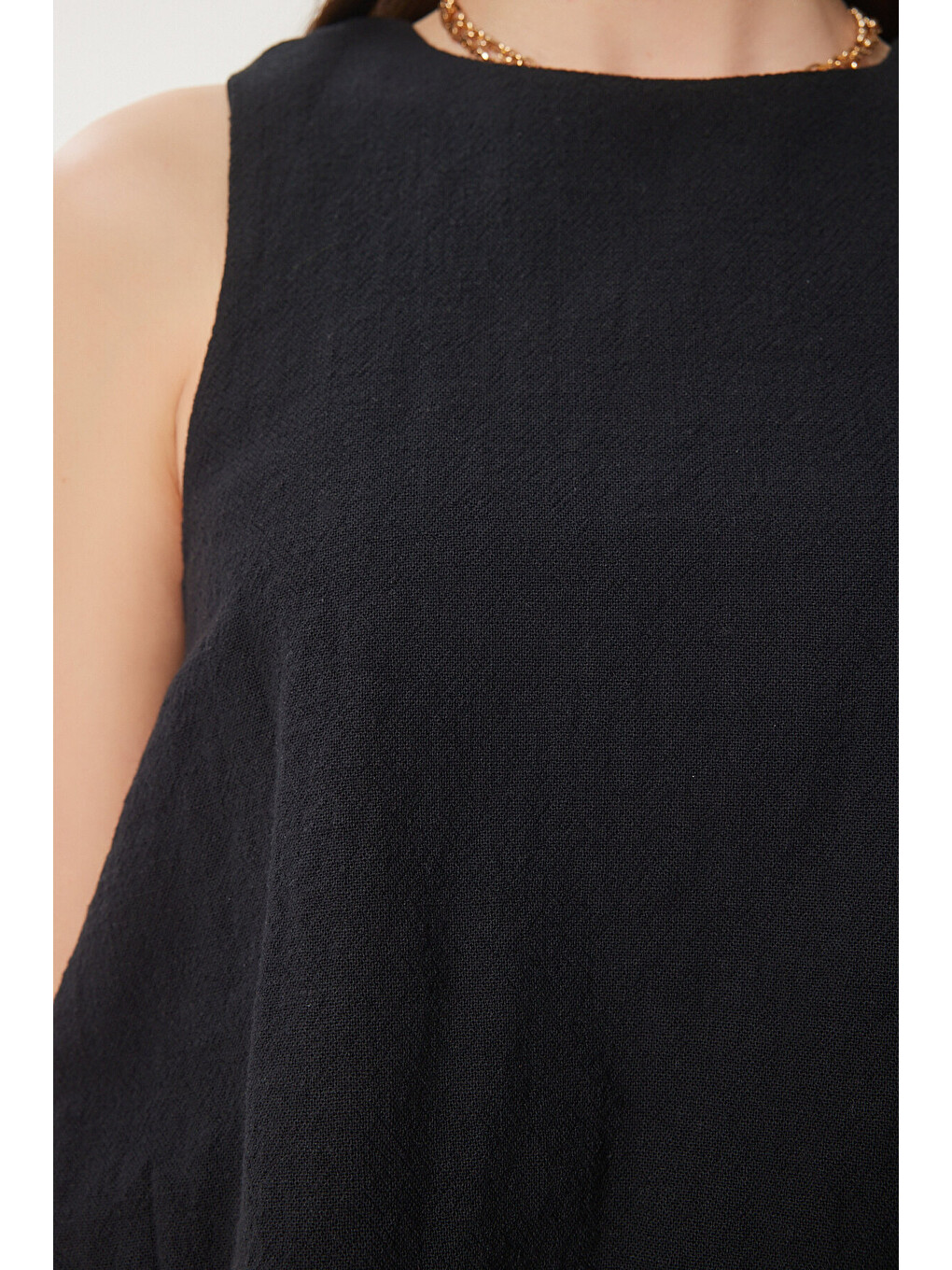 Siyah Keten Balon Bluz Pantolon Takım SİYAH LUS0092-3