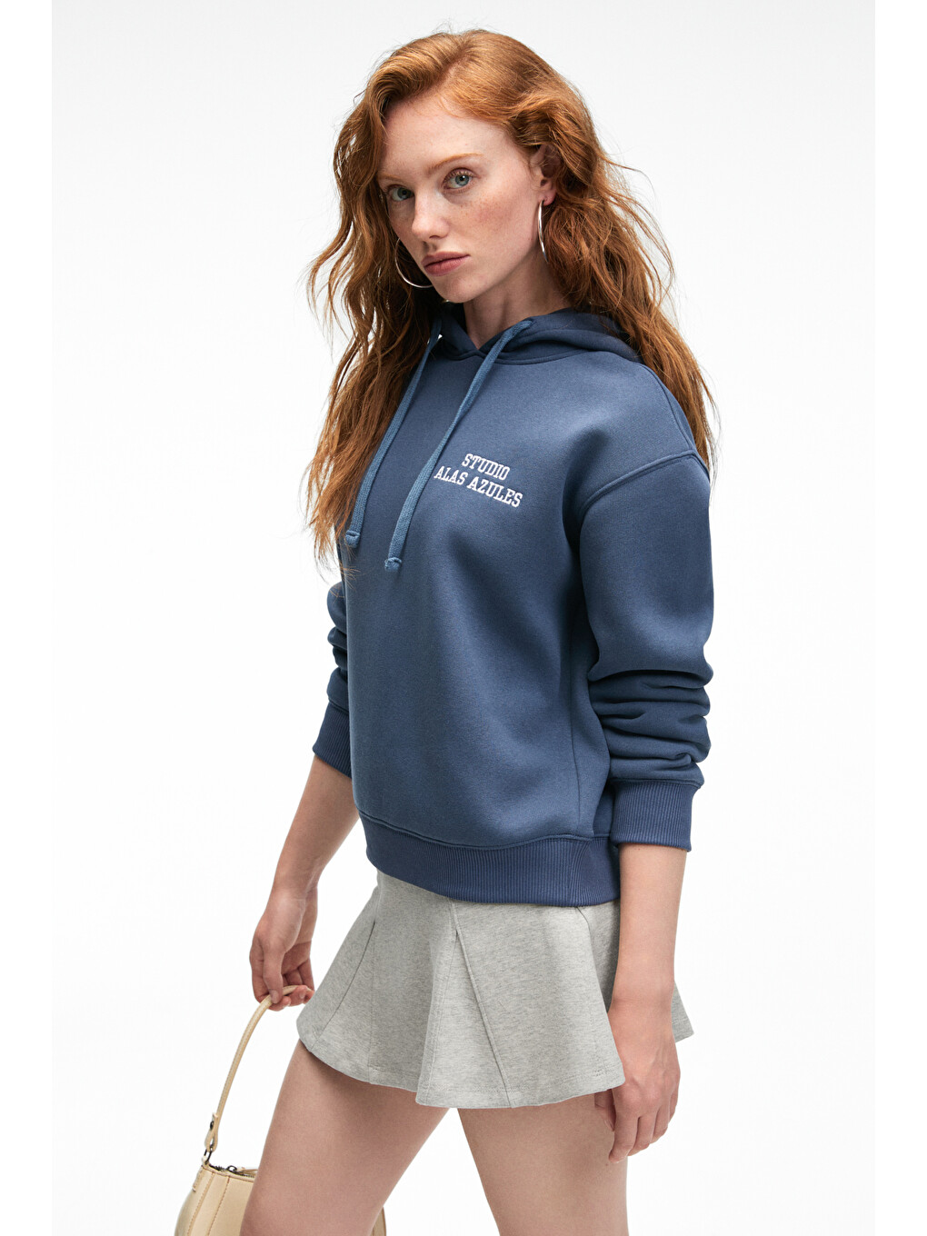 Slopane Kadın Rahat Kesim Kapüşonlu Baskılı Lacivert Sweatshirt-3