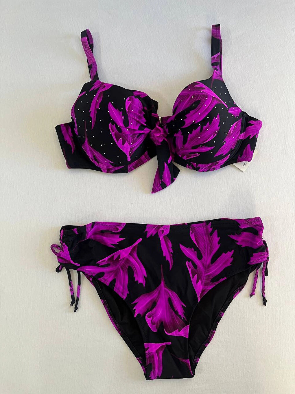 Kadın Siyah Mor Taş İşlemeli Büyük Beden Bikini Takım HZL25S-LC3337-1