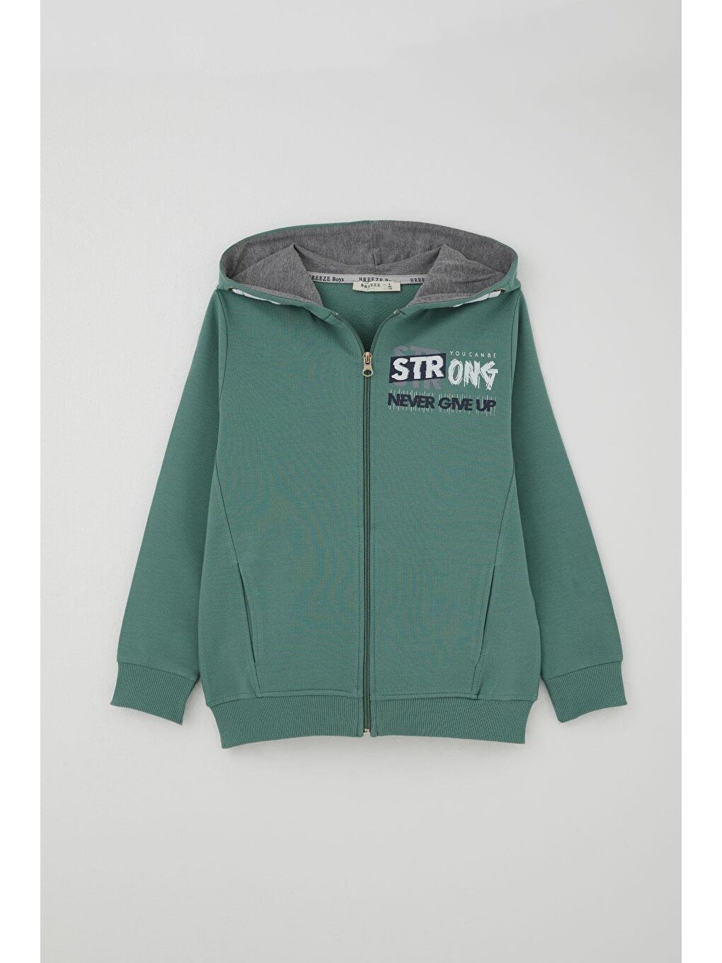 Erkek Çocuk Eşofman Takım Kapüşonlu Yazı Baskılı Cepli Zümrüt Yeşili (8-14 Yaş)-1