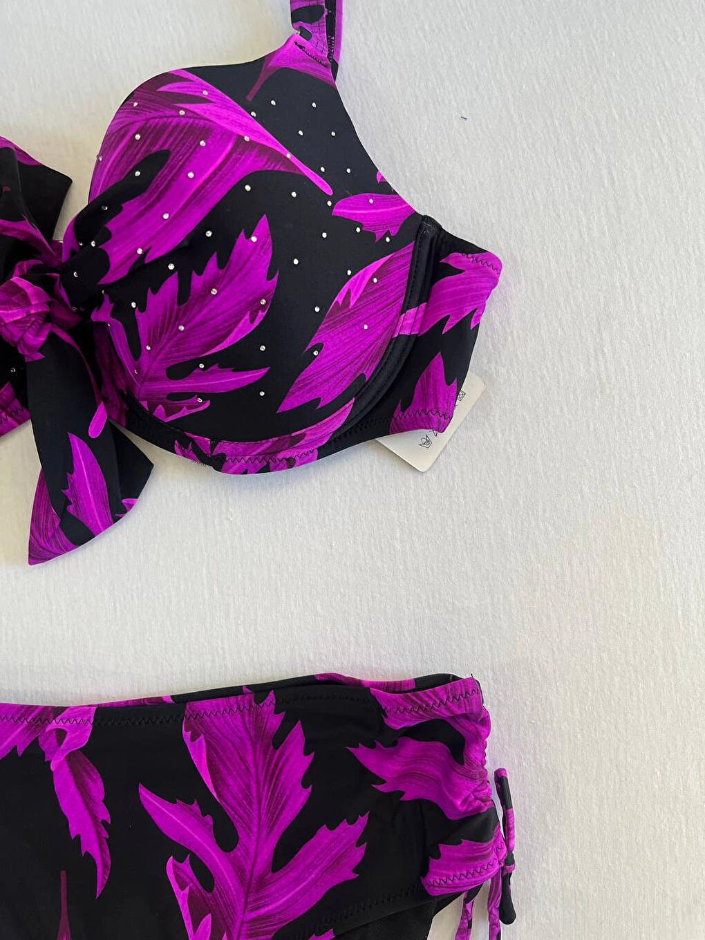 Kadın Siyah Mor Taş İşlemeli Büyük Beden Bikini Takım HZL25S-LC3337-2