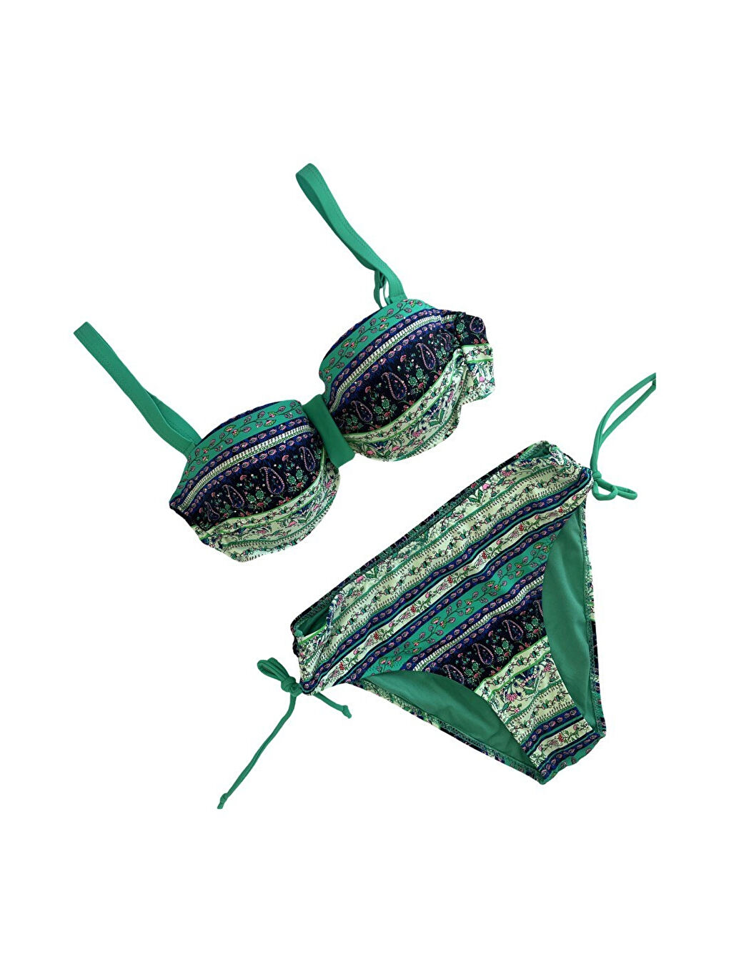 Kadın Yeşil Taş İşlemeli Etnik Desenli Astarlı Bikini Takımı HZL25S-LC3305