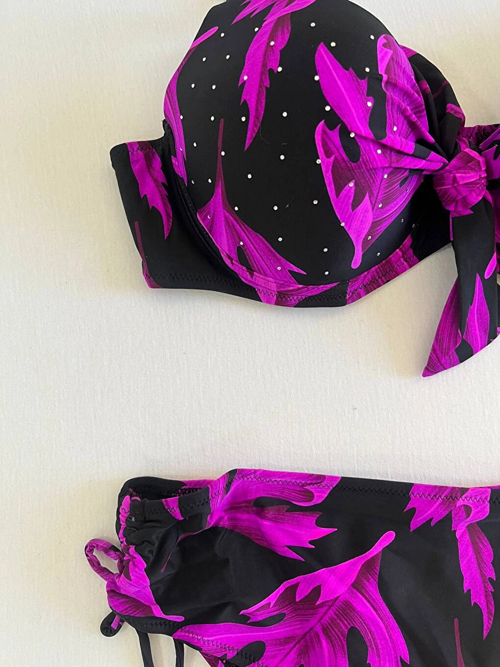 Kadın Siyah Mor Taş İşlemeli Büyük Beden Bikini Takım HZL25S-LC3337-3