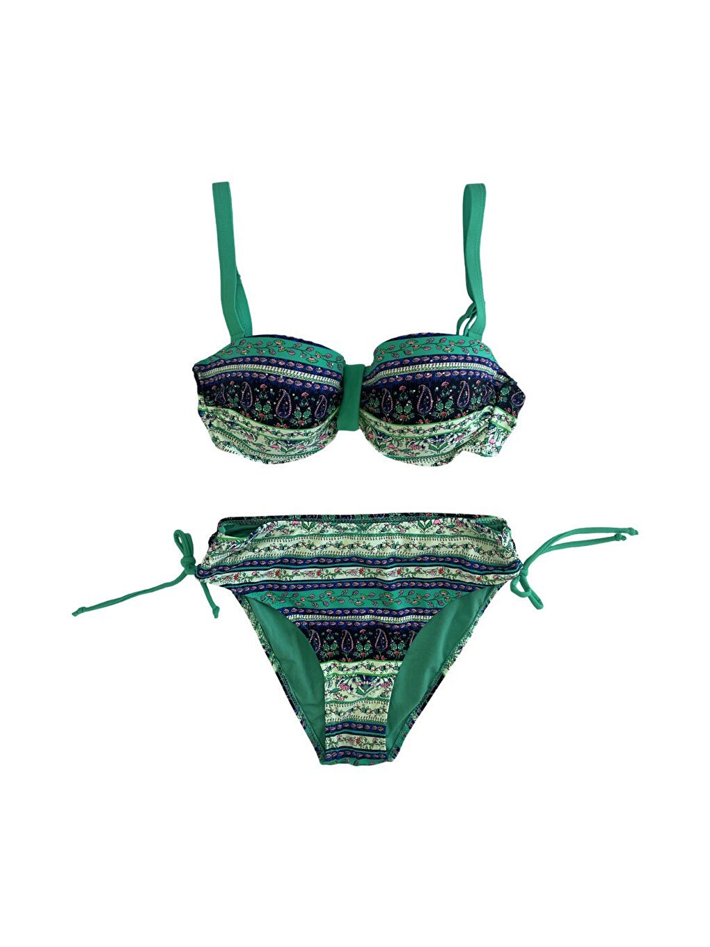 Kadın Yeşil Taş İşlemeli Etnik Desenli Astarlı Bikini Takımı HZL25S-LC3305-1