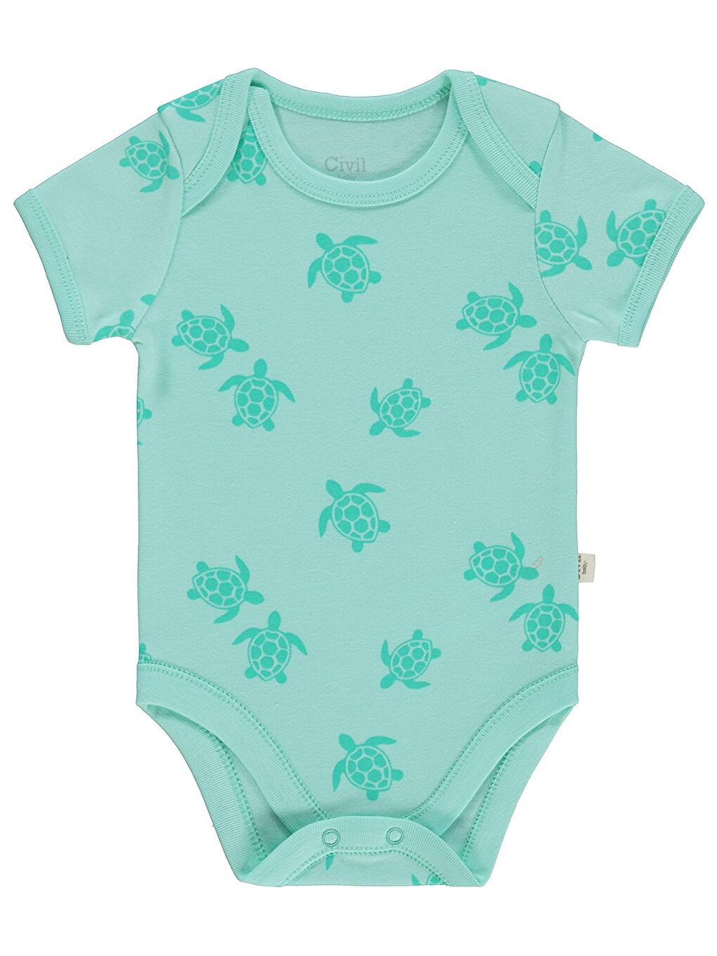 Baby Kaplumbağa Baskılı 2'li Set 3-18 Ay Çıtçıtlı Badi - Mercan-Mint-3