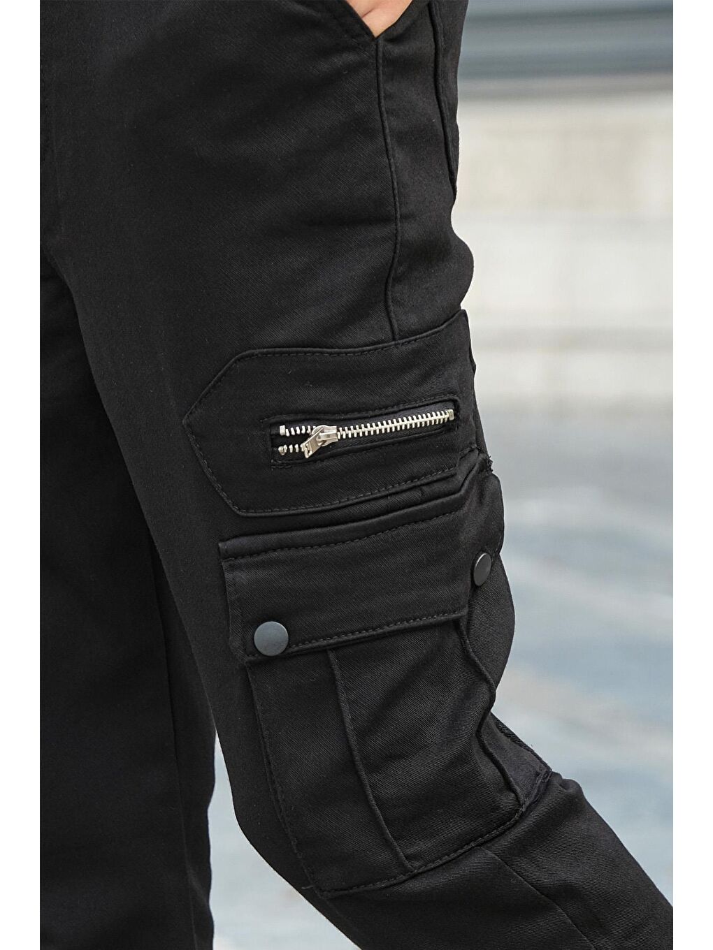 Siyah Erkek Çocuk Kargo Pantolon Kanvas Elastanlı-1