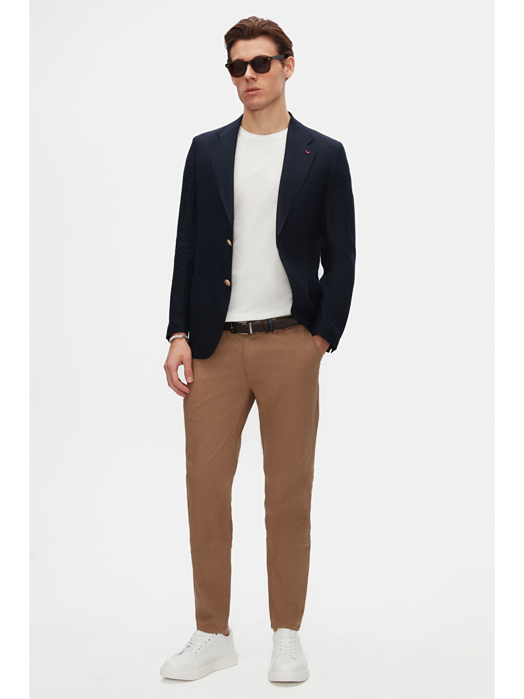 Slim Fit Ekru Bisiklet Yaka %100 Pamuklu Nefes Alabilen Tişört-3