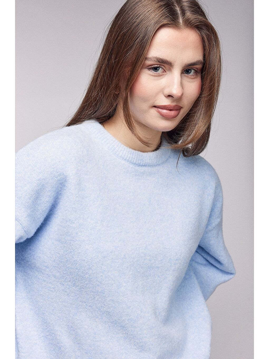 Mavi Bisiklet Yaka Oversize Dokulu Triko Kazak - Geniş Kol Detay-2