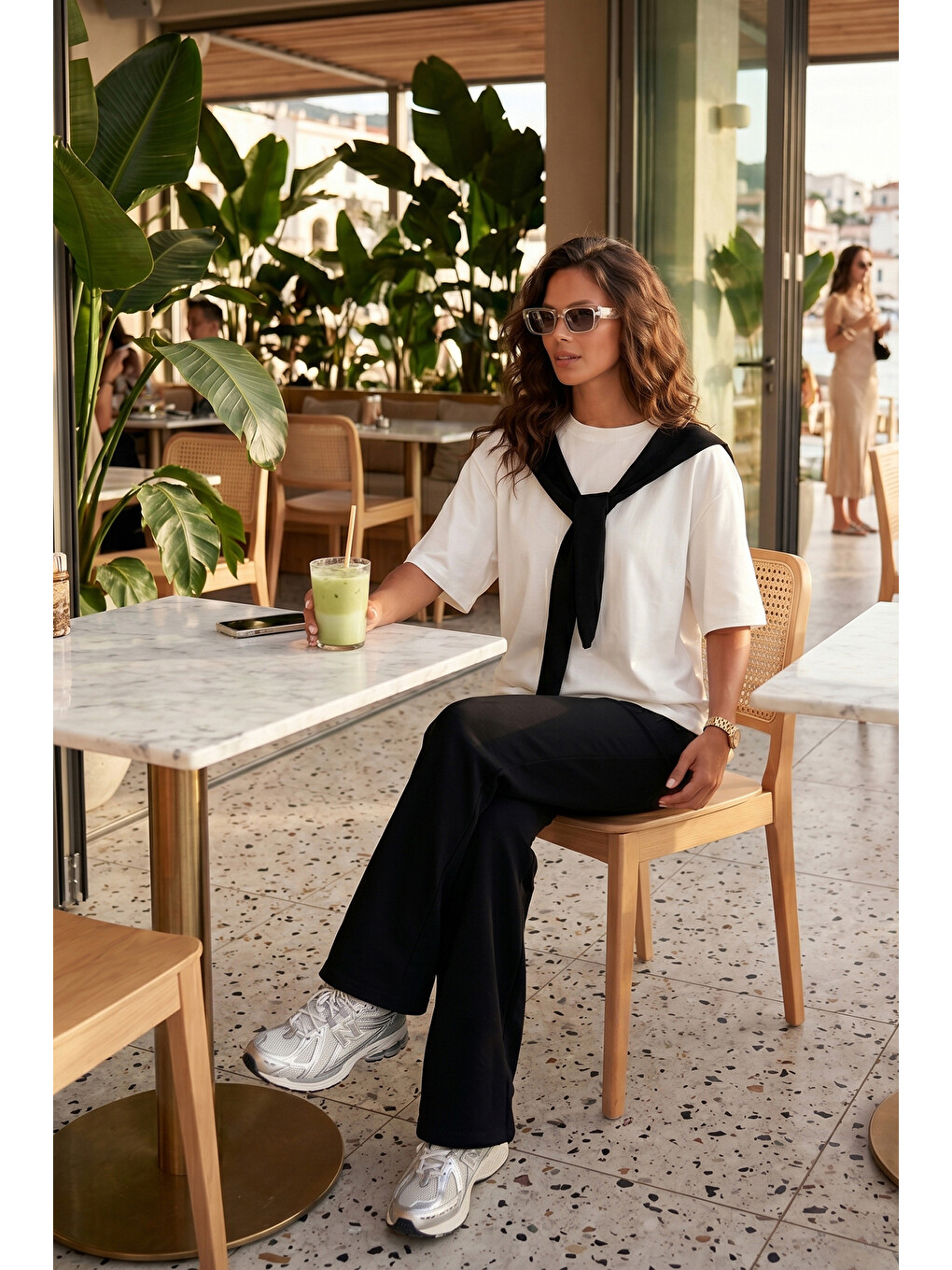 Lila Rahat Kalıp Bisiklet Yaka Omuz Şal Detaylı T Shirt 5867044