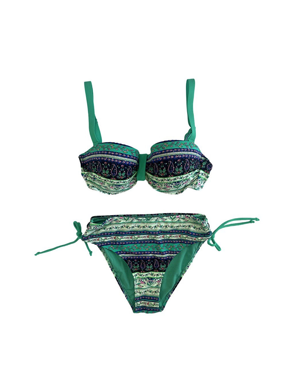 Kadın Yeşil Taş İşlemeli Etnik Desenli Astarlı Bikini Takımı HZL25S-LC3305-3