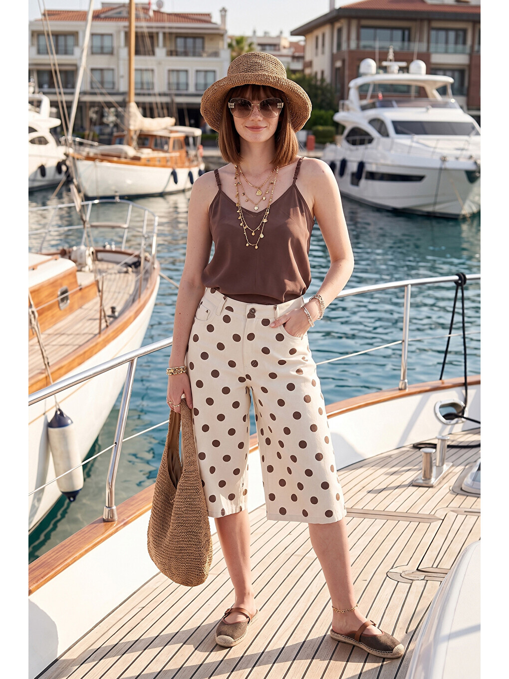 Gri Pamuklu Puantiyeli Relaxed Fit Yüksek Bel Şort 668yp5633
